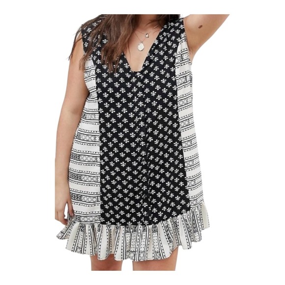 ASOS Mini Dress Black White Print Sleeveless Ruffle Hem Side Cutout Women Size 6 - Picture 13 of 14